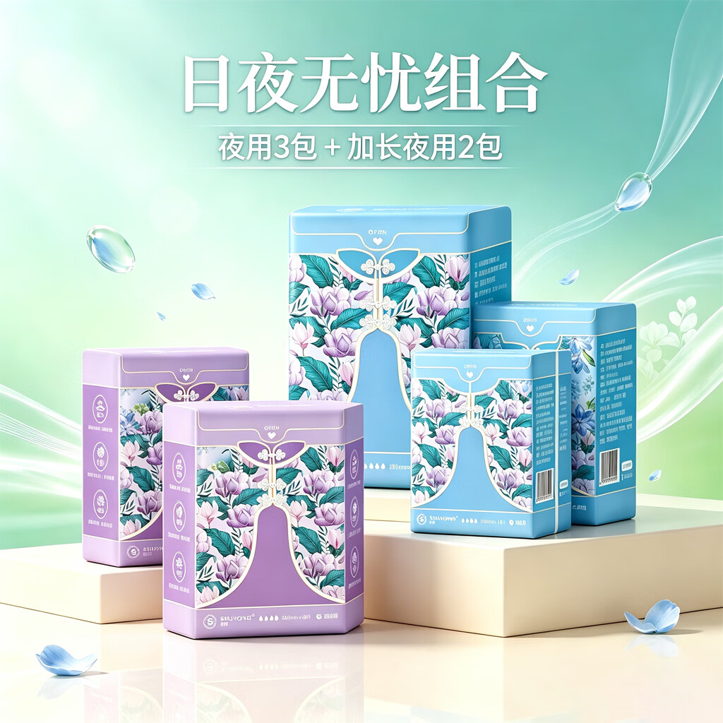 淑用负离子卫生巾 日夜组合 夏季超薄透气不闷 防侧漏护垫亲肤姨妈巾 日夜无忧组合[290mm夜用3包+350mm夜用加长2包]