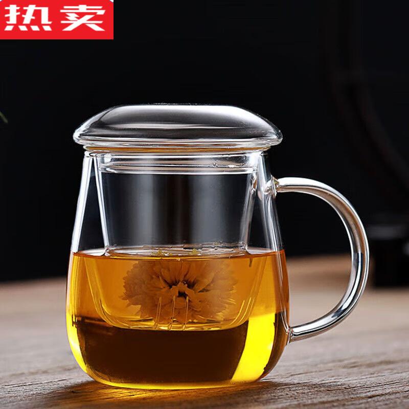 德国进口品质玻璃杯茶杯过滤茶水分离泡茶杯带把带盖耐热男女士办公杯