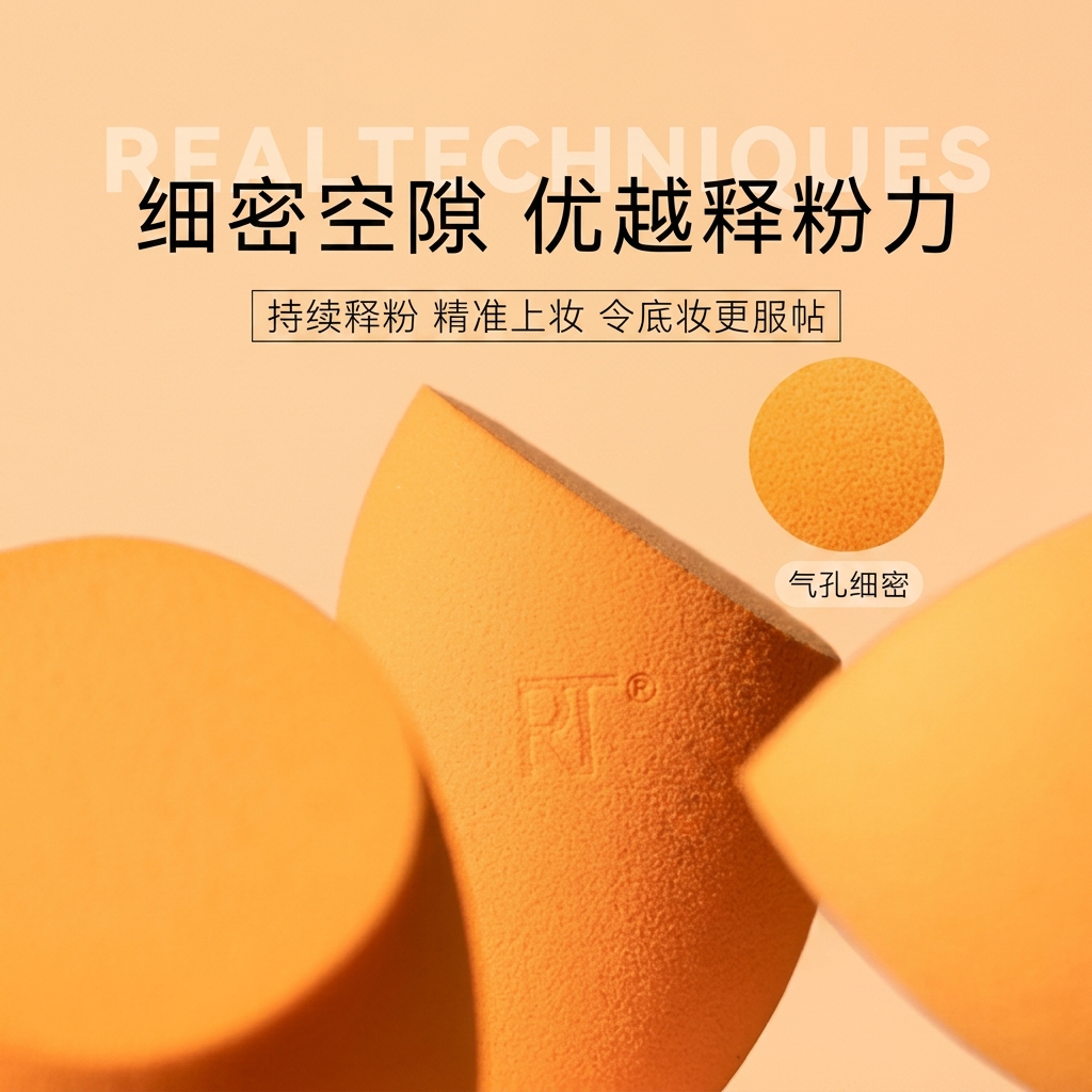 real Techniquesrt260泡泡粉底刷腮红刷纤维毛柔软面部化妆刷单刷初学者可站立 泡泡刷+橘蛋两只装