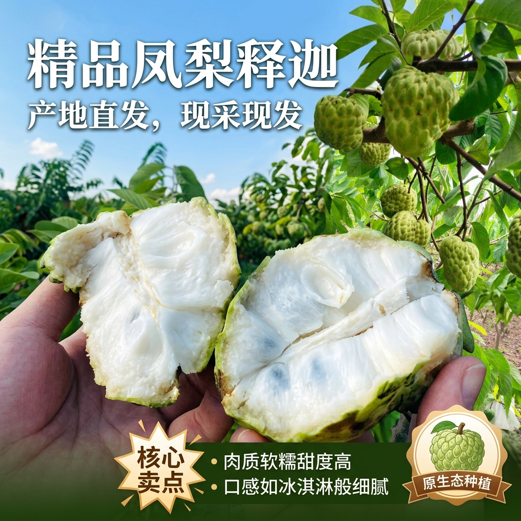 当季新鲜大目释迦果当季整箱孕妇水果佛头果热带批发市场顺丰 一级大果（单果300-450g）6斤