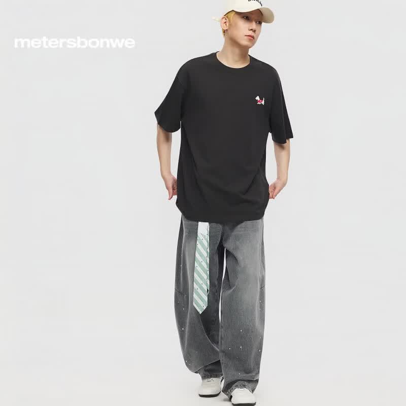 美特斯邦威(Meters Bonwe)t恤短袖男女同款2026夏季新款潮流休闲印花纯棉舒适透气短袖T恤男 锡灰 L 175/96A