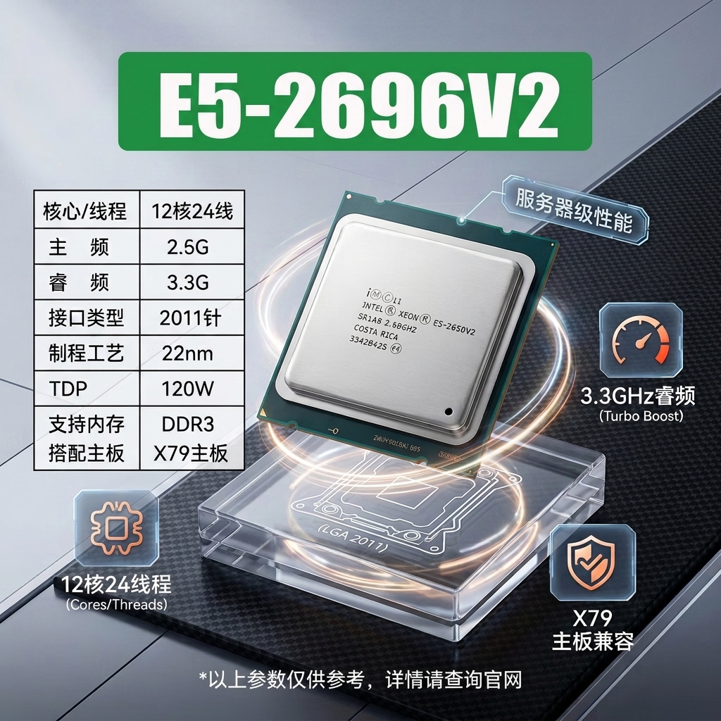VYOPBC至强E5 2650v2 2660 2670 2680 2690 2667 2696V2 服务器CPU-2011 E5-2696V2 （12核心24线程2.5G）