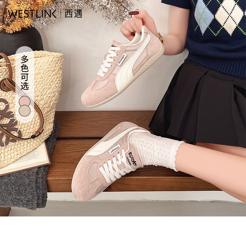 西遇（Westlink）德训鞋女新款春季超火阿甘女鞋圆头厚底百搭休闲运动板鞋 粉色 付款20天 39 (245)