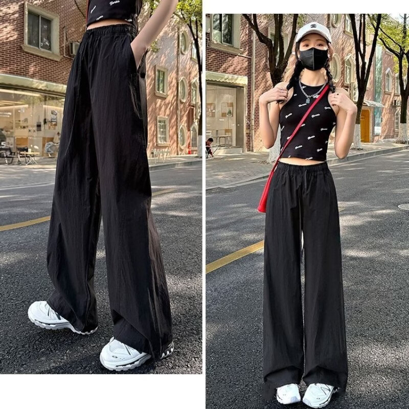 燠阳冰丝速干工装裤女夏季薄款宽松垂感直筒阔腿裤束脚防晒休闲运动裤 M06蓝色 XL 【115-130斤】