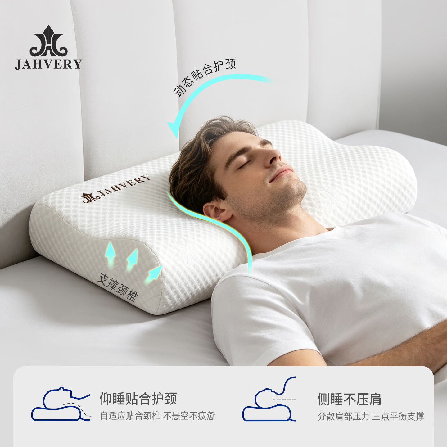 嘉唯(JAHVERY)枕头记忆棉枕颈椎枕高低护颈枕睡眠颈椎成人睡觉专用睡眠波浪枕 A类 高低释压护颈深睡枕-高规白系列 I系(60*40*11/9cm)