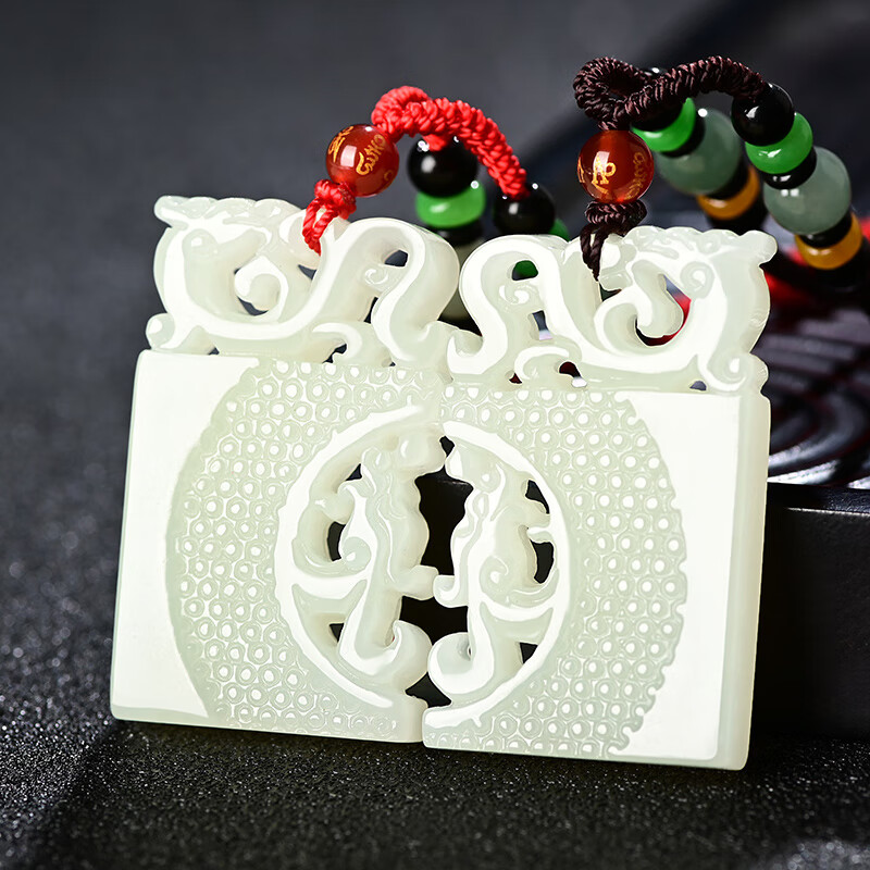 和田玉龙凤对吊坠白玉情侣款玉吊坠一对龙凤牌玉佩男女款情侣款仿古