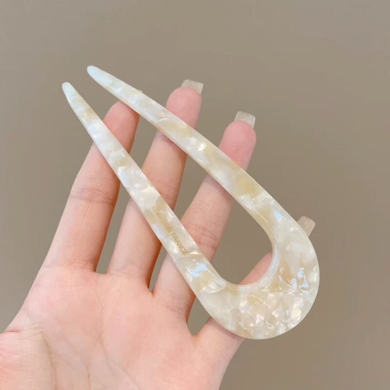 醋酸U型发簪新中式丸子头盘发发钗女2024新款高级感头饰发卡 1米色