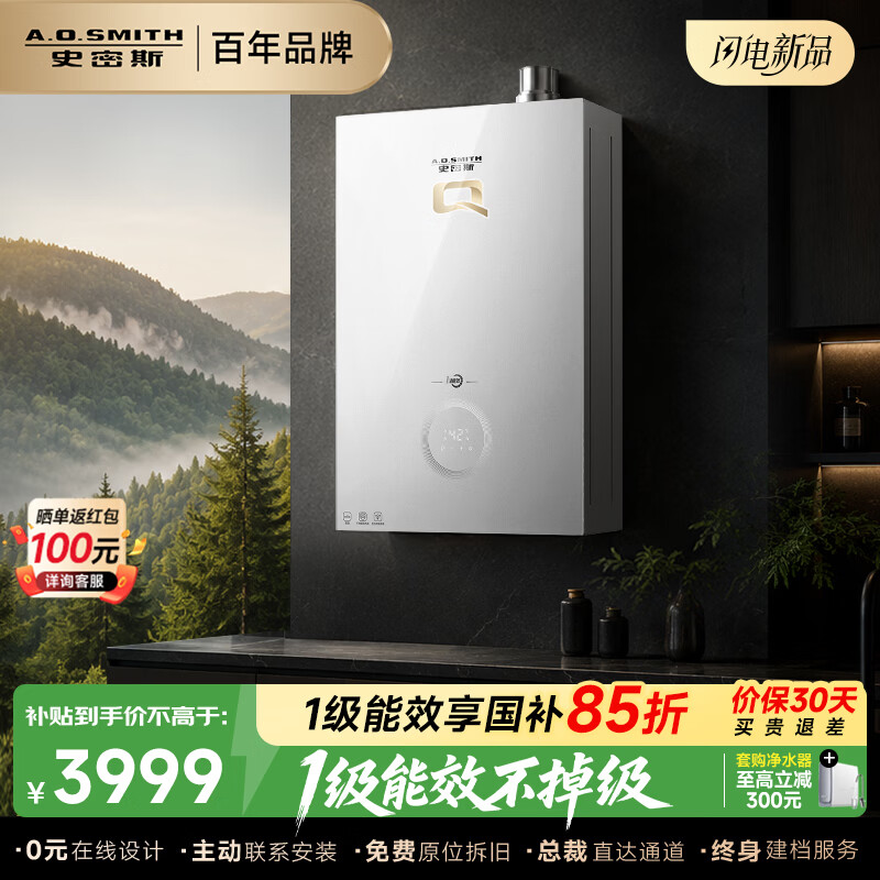 史密斯（A.O.SMITH）燃气热水器新品 Q系列【小精钢QCE5】 全精钢心 一级能效无冷凝水管 恒温大水量  换热器8年包换 16L 【一级能效新品】无冷凝水管