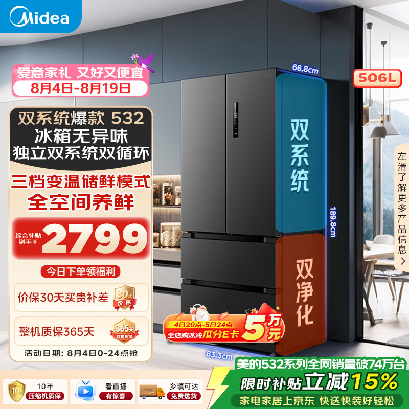 美的506L法式四开门冰箱 2403元，自营小熊钛材质养生壶1.5L 70.29元 - 86线报