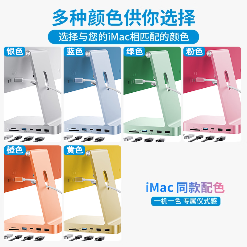 PULWTOP普洛威Type-C扩展坞M.2SSD硬盘盒读卡器10Gbps高速接口适用iMac 24英寸M1/M3/M4 一体机拓展坞 黄色【7合1单盘扩展丨10Gbps丨无硬盘】