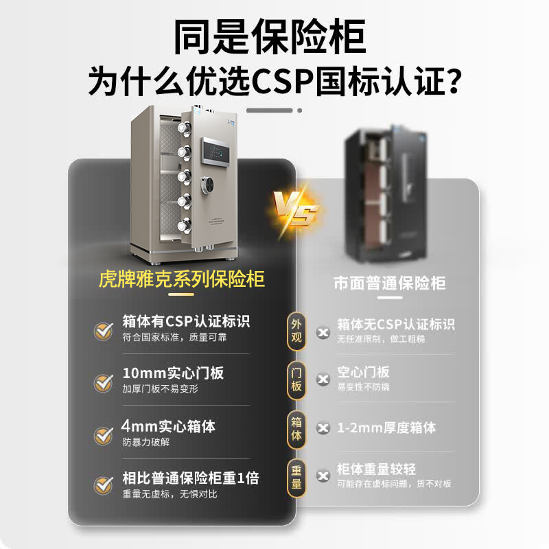 虎牌家用保险柜抽屉 国标3c认证保险柜家用小型 黄金首饰保险箱 60/150/180cm全钢C级防盗办公室雅克 45cm银色 密码款(密码/钥匙)