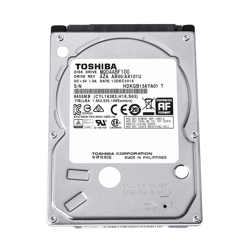 东芝(TOSHIBA) 1TB 128MB 5400RPM 笔记本机械硬盘 SATA接口 轻薄型系列 (MQ04ABF100) 行动运算应用存储