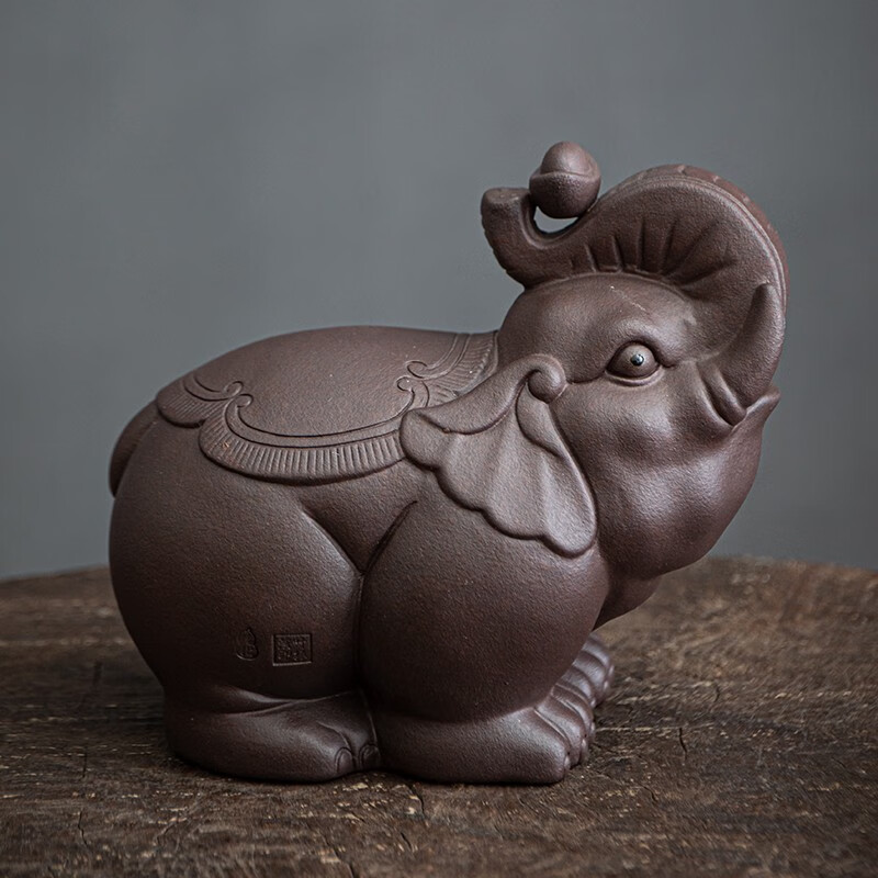 宇轩茶宠大象摆件大号原矿紫砂手工茶具配件茶玩大象吉祥如意 zy