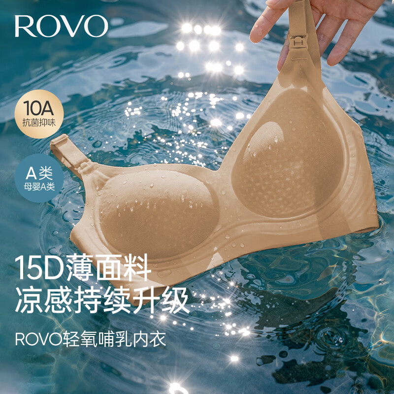 ROVO 哺乳内衣夏季薄款喂奶专用怀孕期文胸罩可穿睡觉大码聚拢无痕 粉底液+静谧蓝 L
