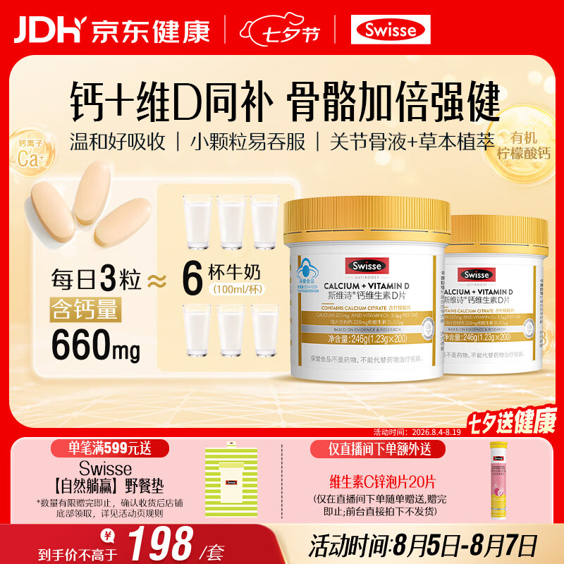 Swisse斯维诗 迷你钙维生素D 柠檬酸钙 蓝帽 成人孕妇中老年 200粒*2瓶