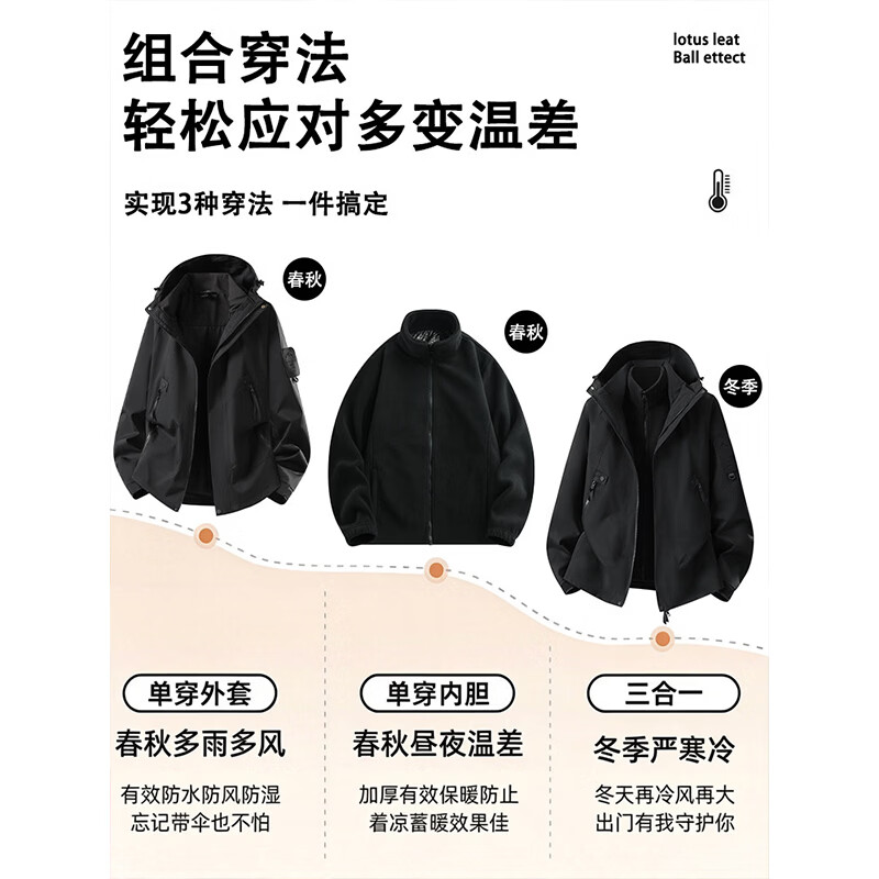 JEEP SPIRIT吉普冲锋衣三合一男女款户外防风防水登山服情侣可拆卸保暖外套 桔红【三合一】 2XL