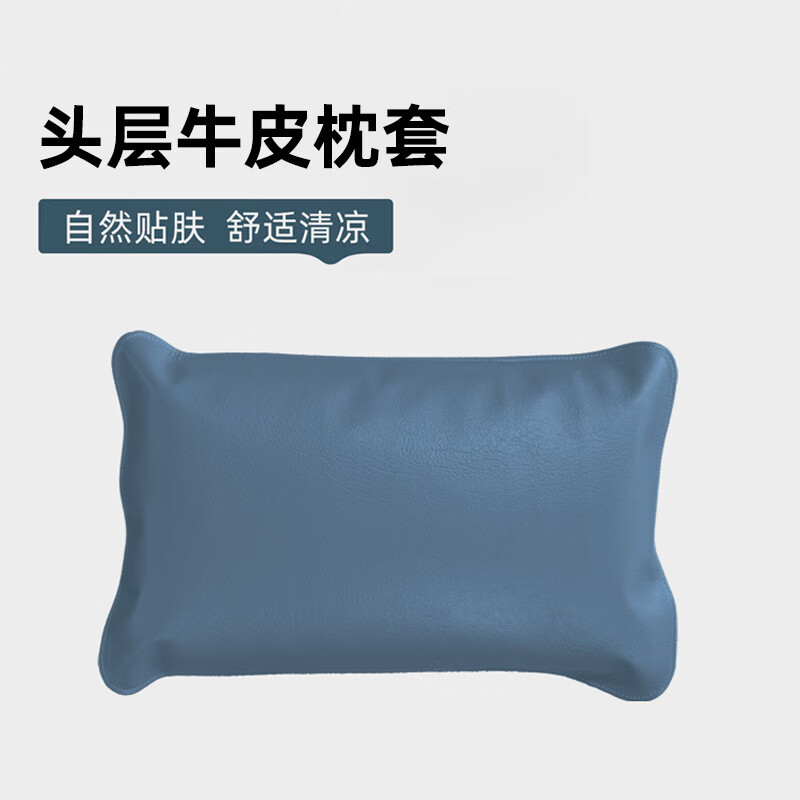 塔山（TASHAN）【清仓特价】头层黄牛皮纯色枕套夏季凉席枕套一擦即净好打理亲肤 头层牛皮枕套  清水蓝  48cm*75cm