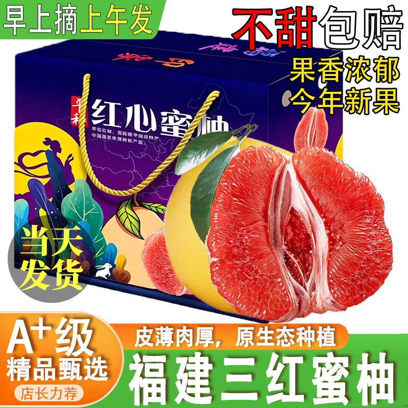 橙小士福建平和三红柚红心柚琯溪中秋节日礼盒红肉水果整箱沙田红柚 红心柚【2个装】5斤