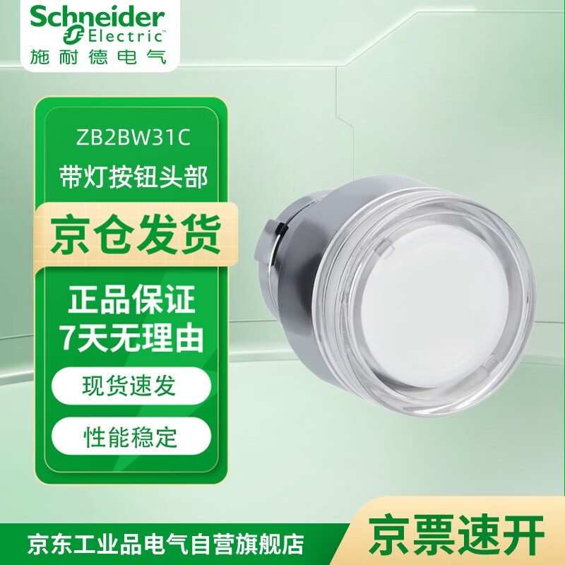 施耐德(Schneider)XB2B系列复位/带灯按钮头 选择开关 带灯按钮基座 触点基座 10个起订 ZB2BW31C 平头带灯按钮头 白色