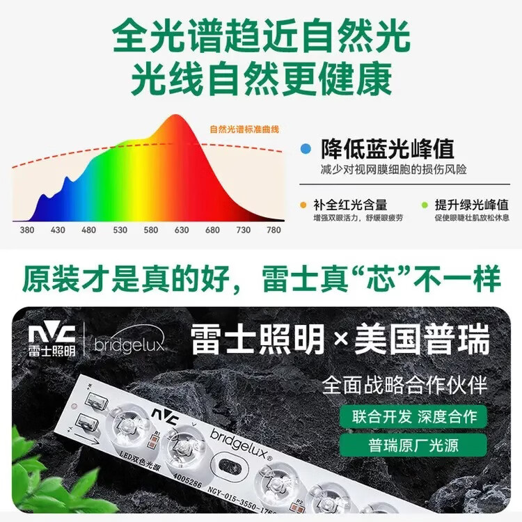 雷士客厅主灯LED吸顶灯全光谱护眼现代简约卧室餐厅灯套装照明 110* 70长【全光谱】高亮白光120W