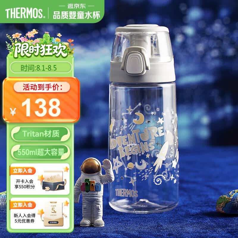 膳魔师（THERMOS）儿童水杯Tritan夏季直饮杯学生杯带提手户外便携运动杯TCSK