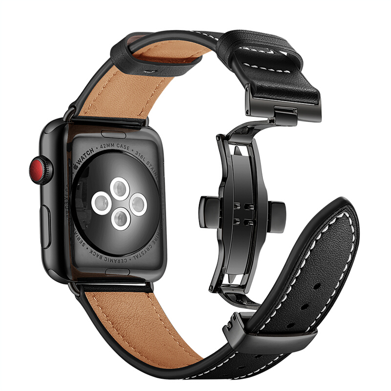 applewatchs8/ultra/s7/6/se/5/4/牛皮表带苹果手表蝴蝶扣皮革iwatch