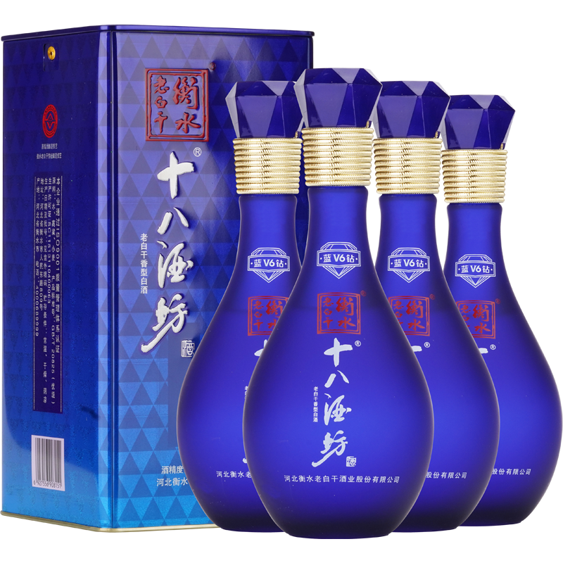 十八酒坊 蓝钻 V6 40%vol 老白干香型白酒 480ml*4瓶 整箱装