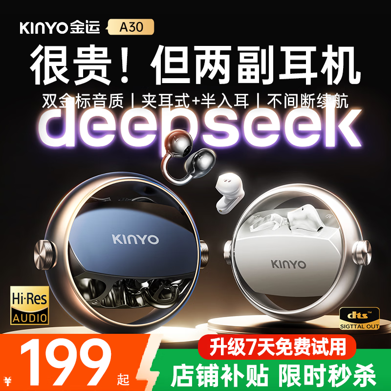 金运蓝牙耳机超长续航耳夹式半入耳二合一无线通话降噪运动跑步翻译A30Ai苍墨黑 99.98元 - 86线报