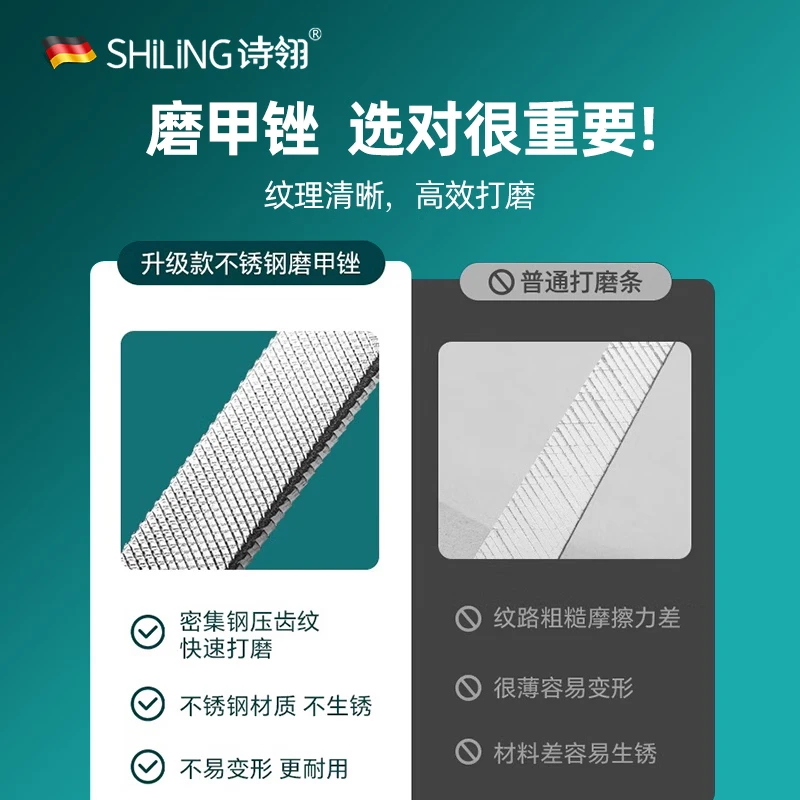 诗翎德国指甲锉刀磨手指甲神器修脚搓工具打磨条砂抛光指甲钳美甲 指甲锉-短款13cm 官方旗舰 品质保障