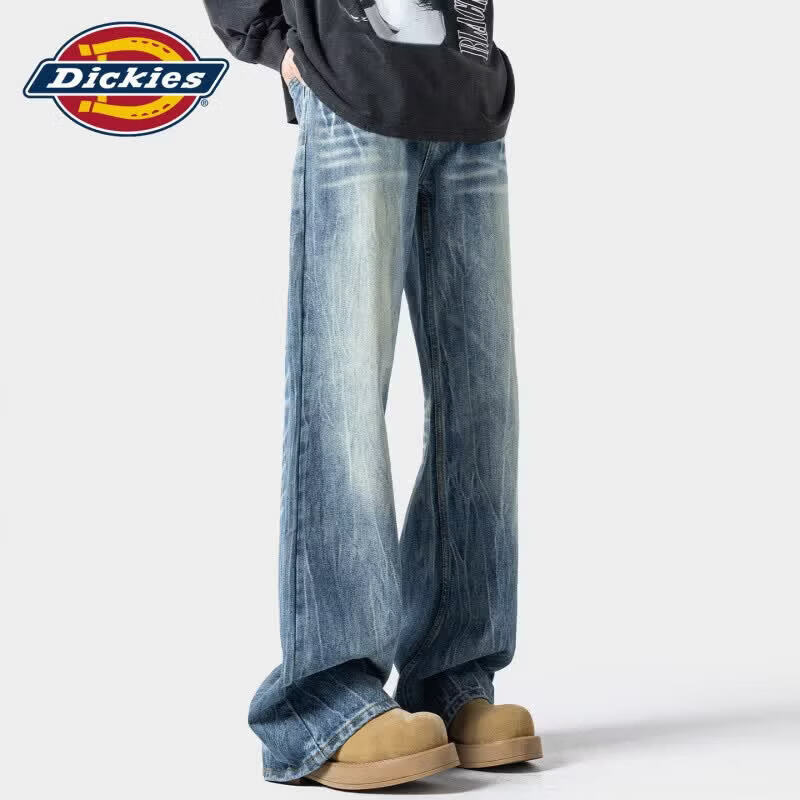 Dickies美式潮牌猫须纹水洗牛仔裤男士2026年秋季新款百搭宽松长裤子男装 黑色 XL 推荐130-150斤