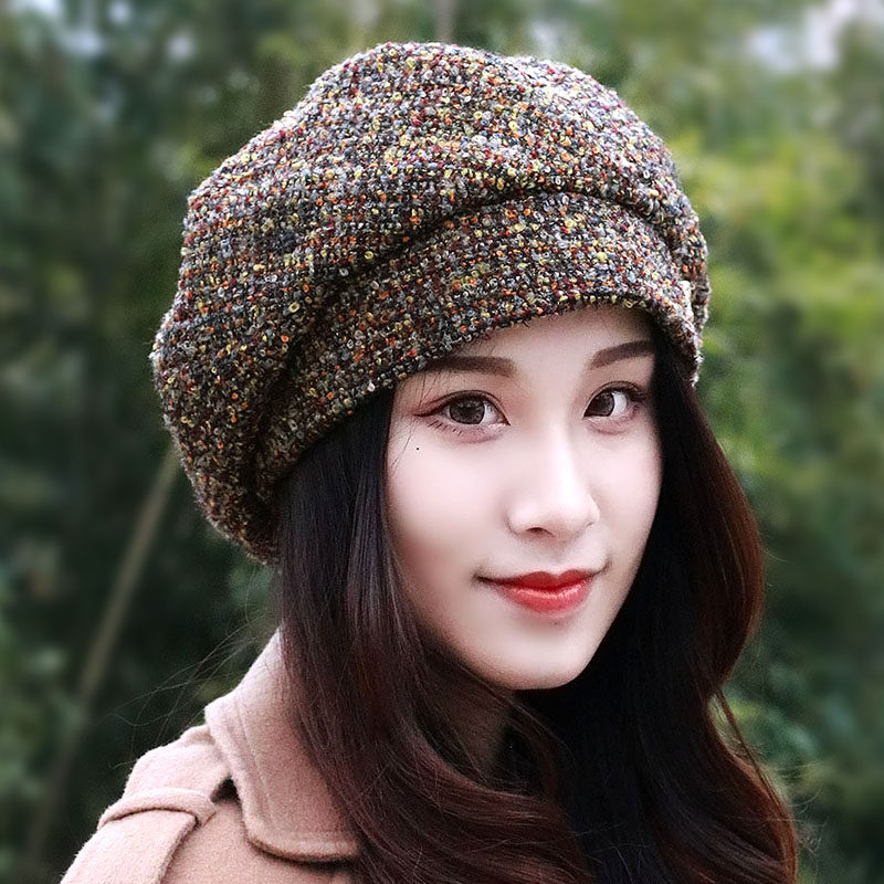 德朔年轻戴的帽子秋冬款秋冬帽子女士韩版韩版潮女时尚英伦八角帽画家