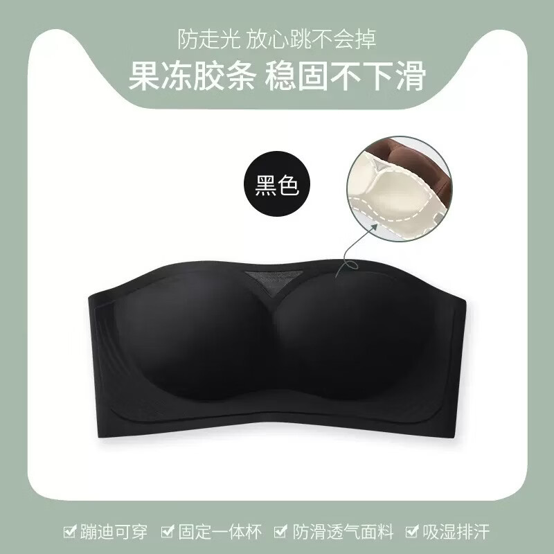 木木屋(mumuwu)无肩带无痕抹胸内衣小胸聚拢美背透气春夏季孕妇文胸防滑无钢圈 黑色 S码(适合32/70ABC)