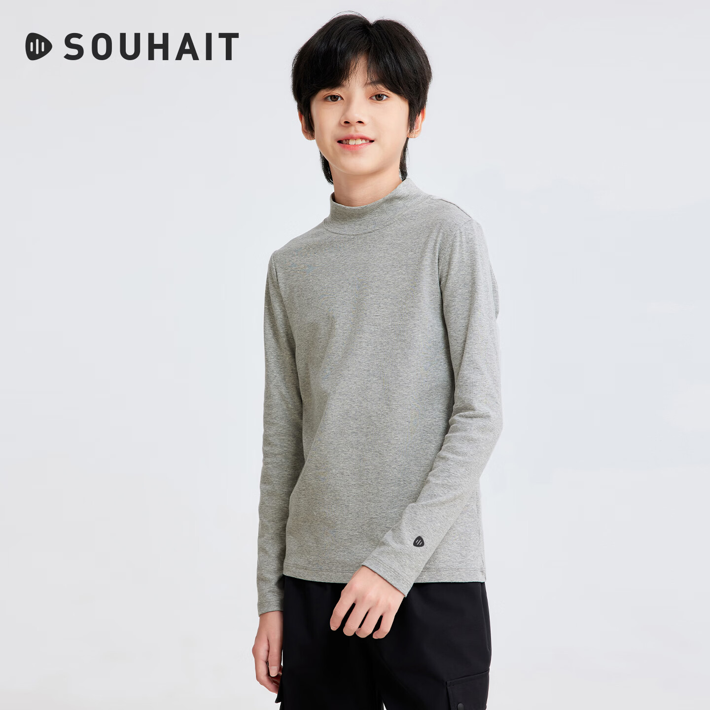 水孩儿(SOUHAIT)童装女童温暖高弹长袖T恤2026秋季新款休闲舒适打底衫 花灰 160