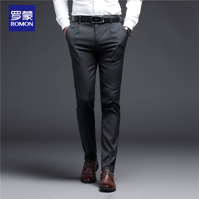 罗蒙 ROMON西裤男士商务休闲潮流时尚职业正装直筒舒适弹力婚礼宴会西装裤男MS9937 灰色 31 