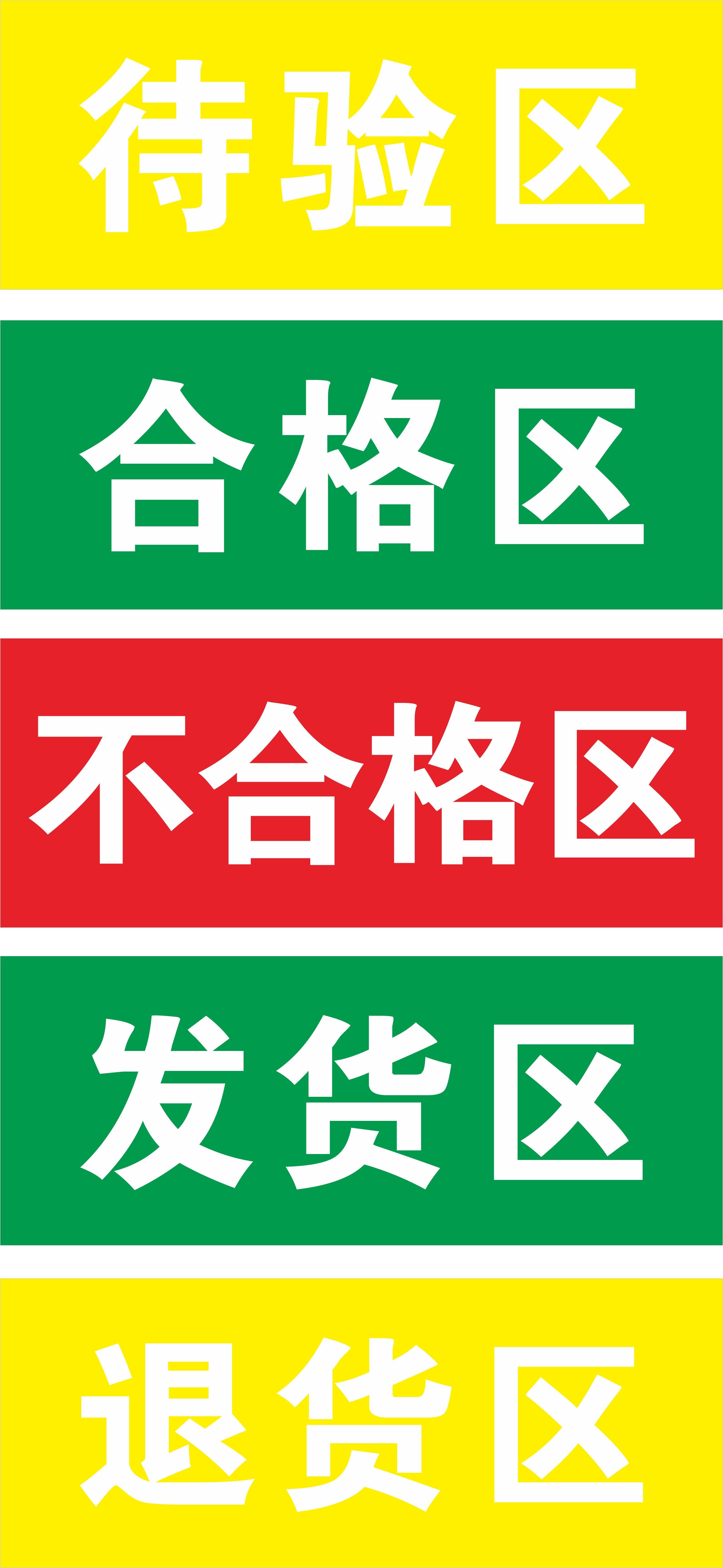 待验区合格区不合格区发货区退款区提示牌标识牌标志牌 白字款 5张一