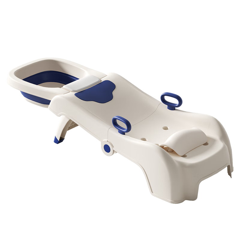 勞可里尼（NOCOLLINY）兒童洗頭躺椅寶寶洗頭神器可折疊家用小孩坐洗發(fā)嬰兒洗頭發(fā)床凳子 【豪華款0-16歲】可拉伸PVC頭枕 20°傾角靠背，洗頭不濕衣