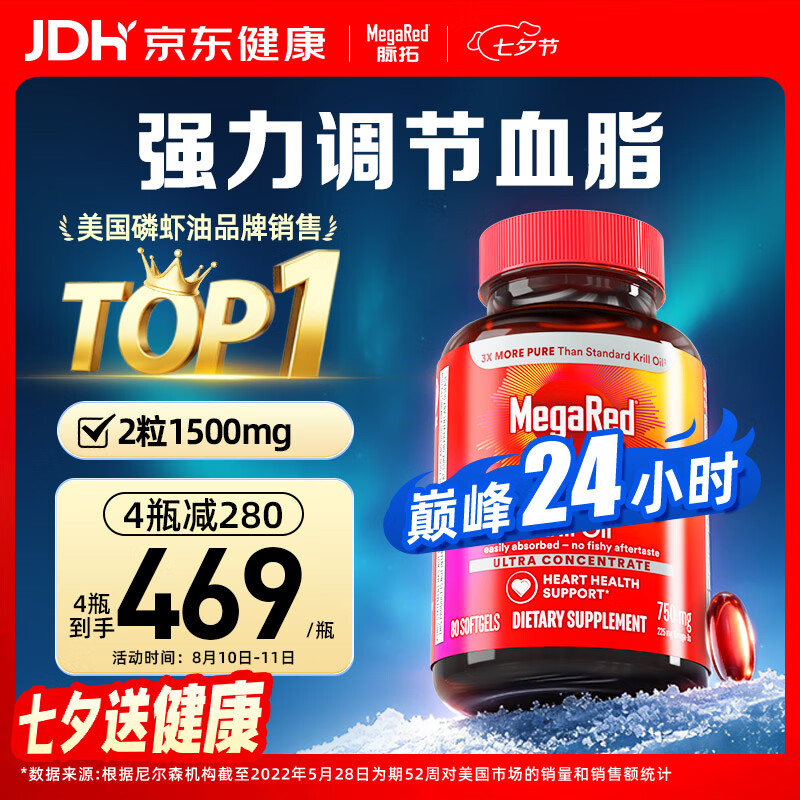 MegaRed脉拓南极磷虾油胶囊深海鱼油omega-3美国原装进口高纯度750mg80粒