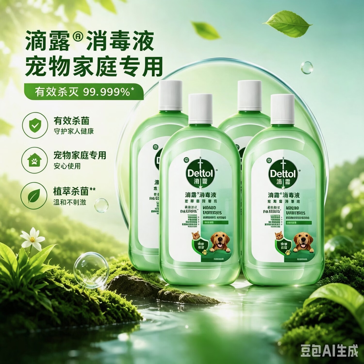【宠物家庭】宠物消毒液猫砂盆杀菌除臭宠物除臭剂衣物消毒液 滴露宠物消毒液1L 四瓶