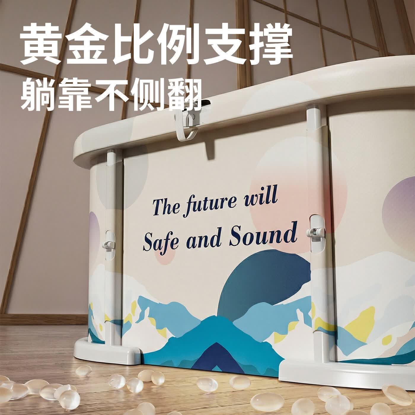 KDISV德国泡澡桶折叠大人家用加厚全身可坐自动加热恒温儿童浴盆洗澡桶 恒温加热【可躺】日出粉-7件套【大号】100cm