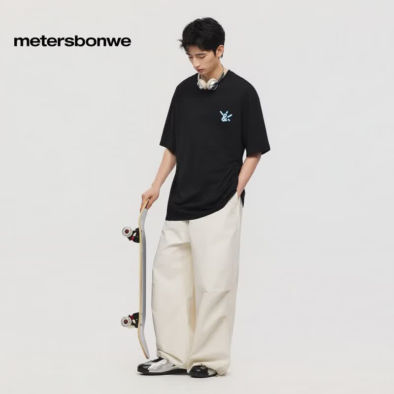 美特斯邦威(Meters Bonwe)男女后背趣味图案短袖恤t恤夏季新款纯棉休闲上衣 影黑 XL 180/100A