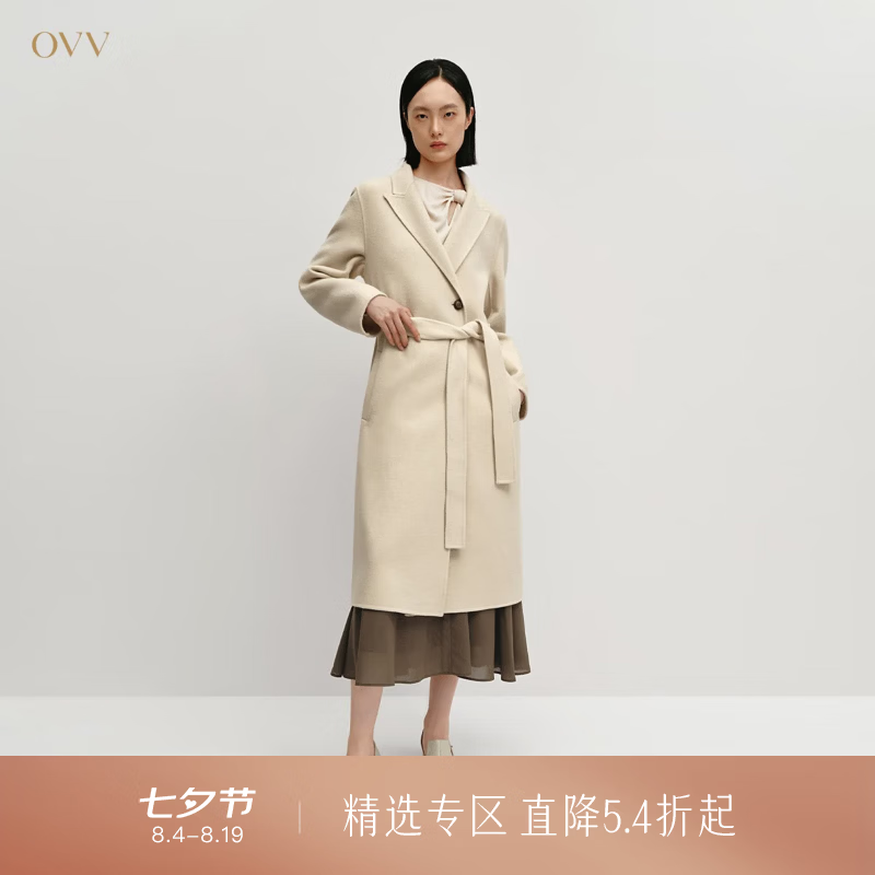 OVV秋冬热卖女装戗驳领休闲通勤保暖羊毛双面呢大衣 燕麦色 M