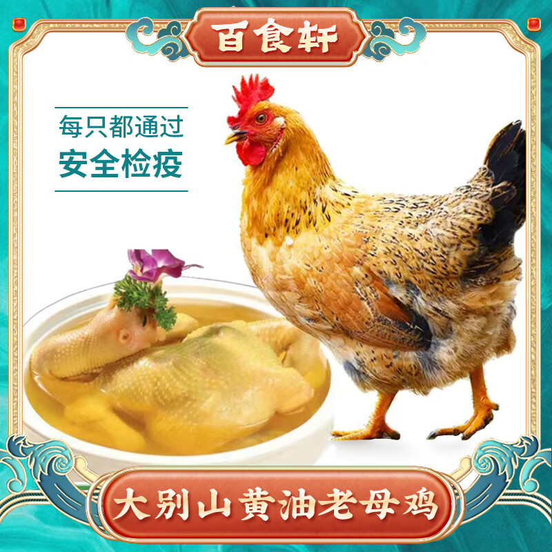 百食轩【拍一发三】安徽大别山黄油老母鸡 三只总净重6斤 生鲜食材 整鸡 白爪母鸡三只6斤左右_AH