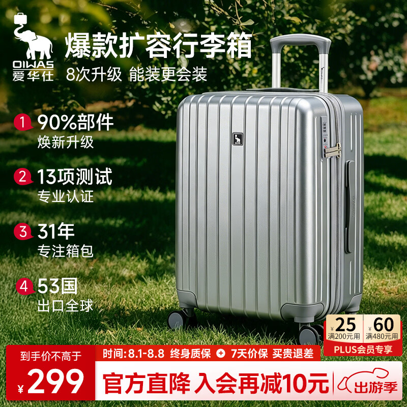 爱华仕行李箱20英寸登机箱男可扩展托运拉杆箱商务旅行箱高级密码皮箱灰