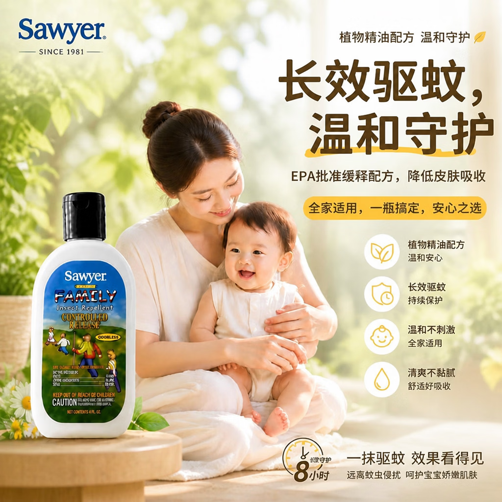 索耶美国索耶防叮蚊水乳液长效守护派卡瑞丁备孕婴幼儿孩童妇女防叮 (驱蚊长达11小时)177毫升2瓶