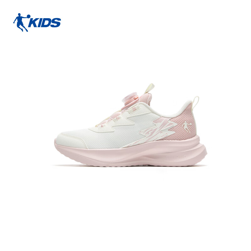 乔丹（QIAODAN）追光Pro儿童运动鞋女童秋季新款旋纽扣童鞋轻便减震休闲跑步鞋 象牙白/白桃粉 33