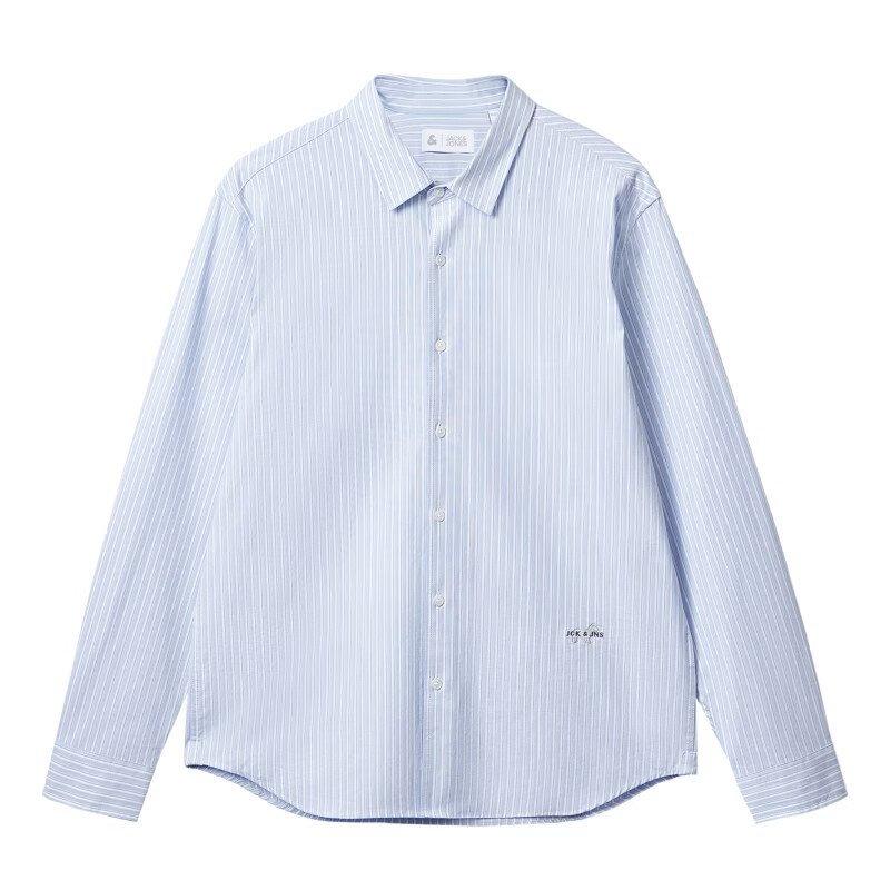 杰克·琼斯(JACK&JONES)【牛津纺】长袖衬衫男士26年秋季竖条纹弹力精致刺绣休闲衬衣男装 C39天蓝 常规 L