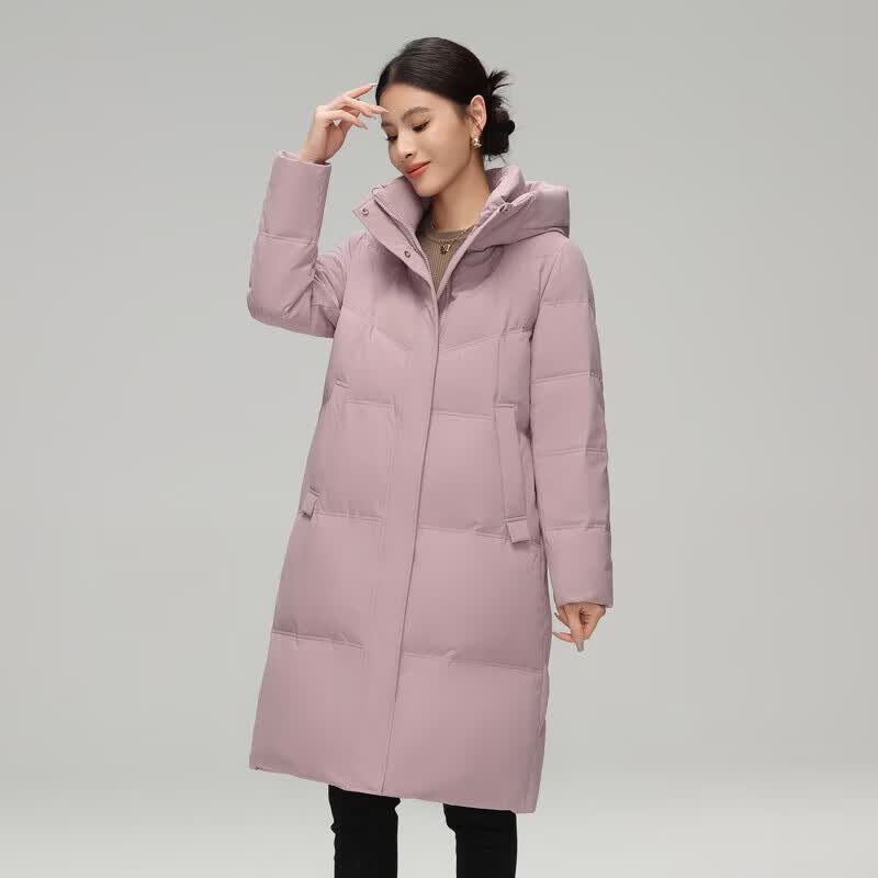 雪中飞【清仓】羽绒服女百搭情侣羽绒服舒适连帽女士中长款羽绒服鸭绒 香芋紫|6022-3994F XS 160/84A