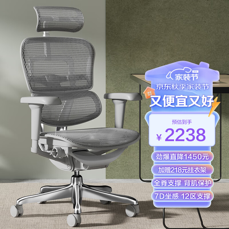 Ergonor 保友金豪b2/雄鹰 人体工学椅 电脑椅 电竞椅办公椅子可躺老板椅 【金豪b雄鹰】银白网