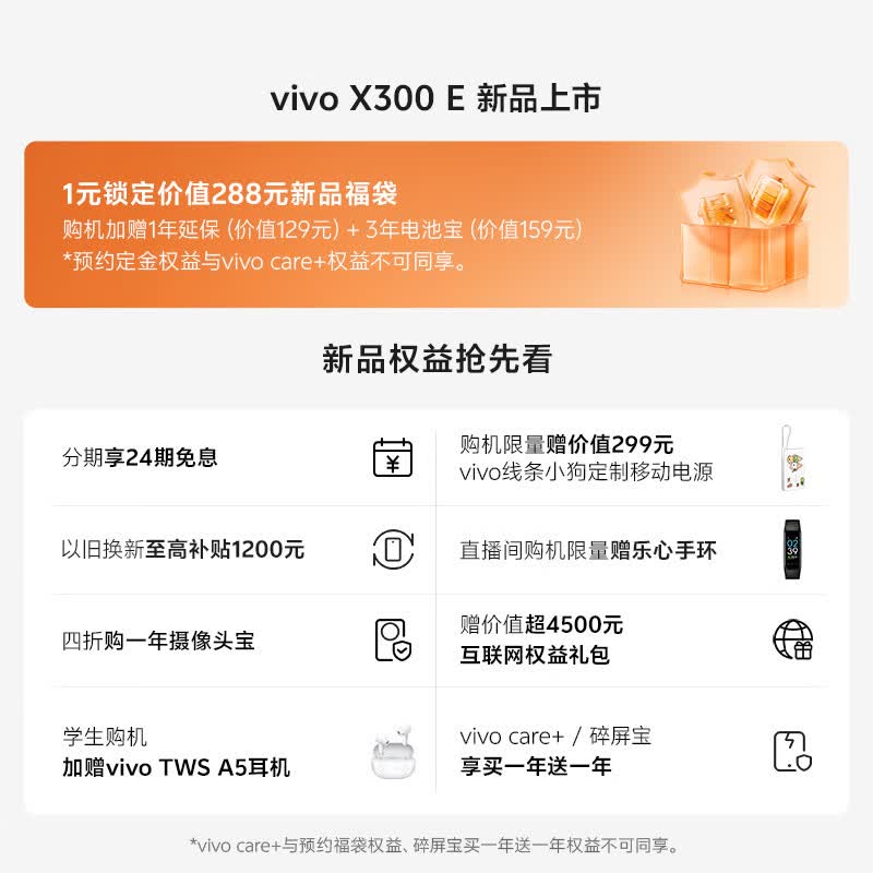 vivo X300 E 新品手机上市 1元锁定价值288元新品福袋【购机加赠1年延保+3年电池宝】