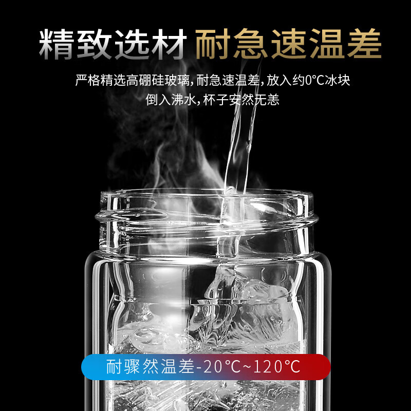 玻璃杯双层水杯男士新款家用耐高温茶水分离杯大容量泡茶杯子 湘妃粉加厚450ml